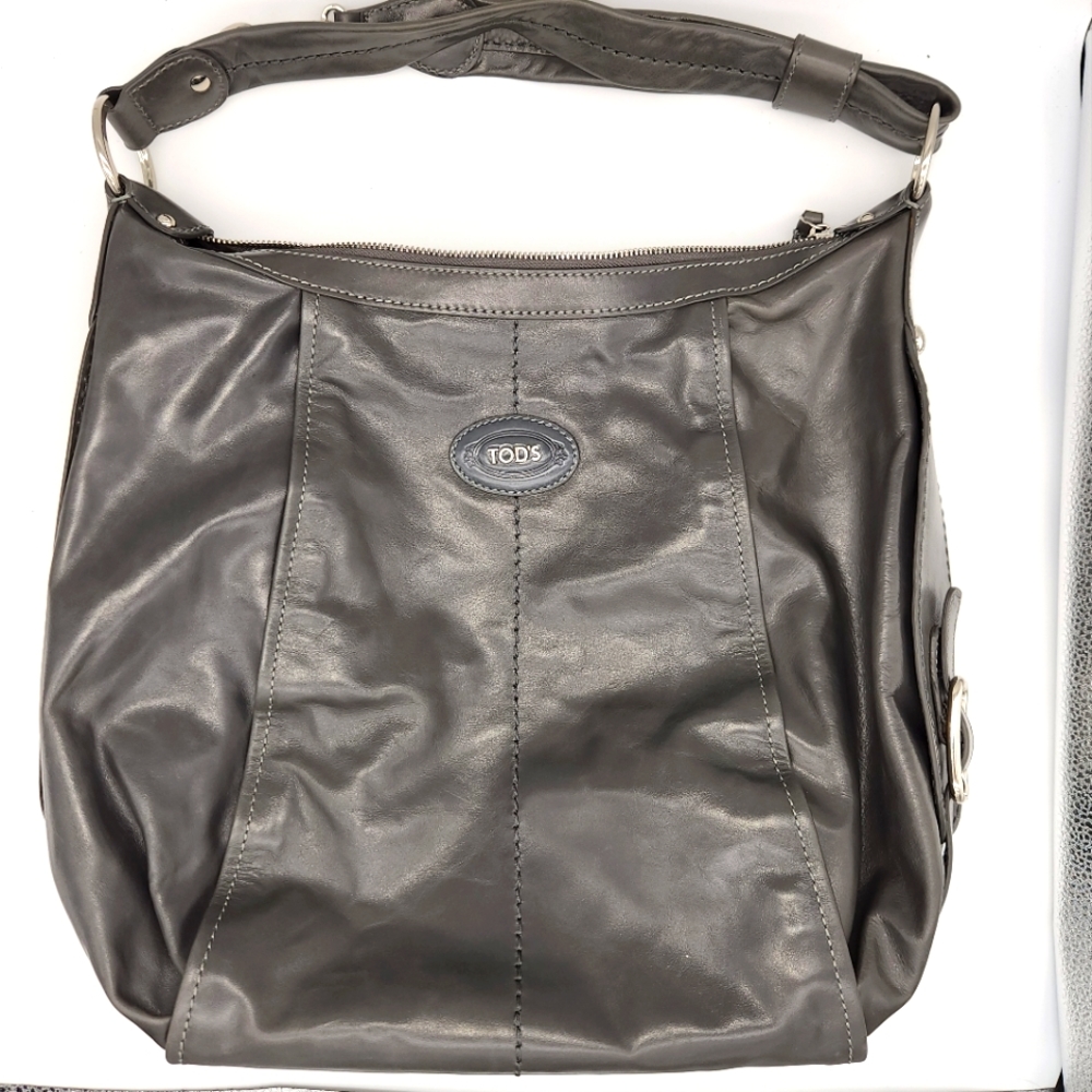 Tod's Large Gray Leather Shoulder Bag